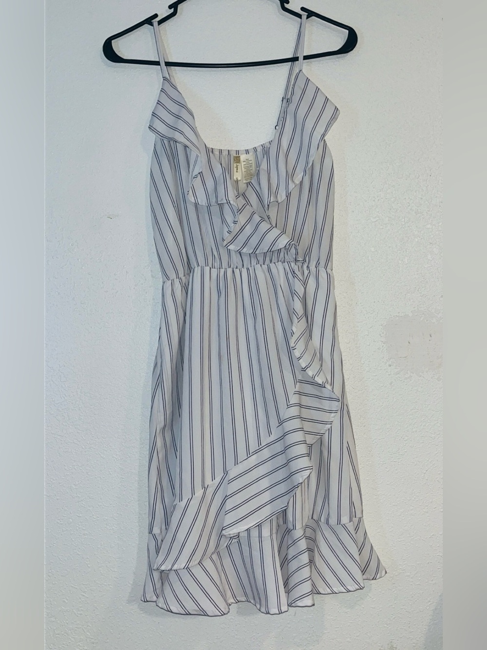 Net Japna White Dress with Navy Stripes